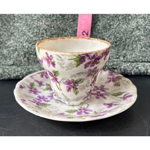 Vintage Mini Inarco Saucer & Demitasse Cup Flowers Purple - Picture 7 of 9